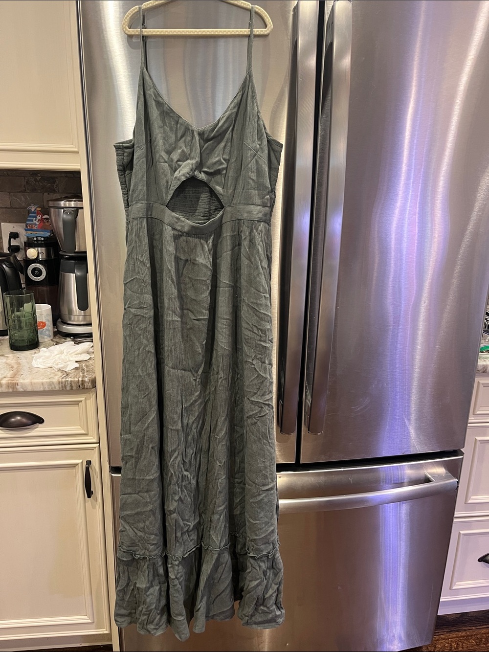 Women’s Olive Green Maxi Dress with Cutout Detail